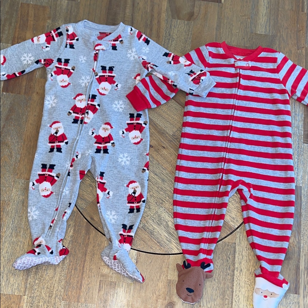 Santa and Reindeer Fleece Footie Pajamas